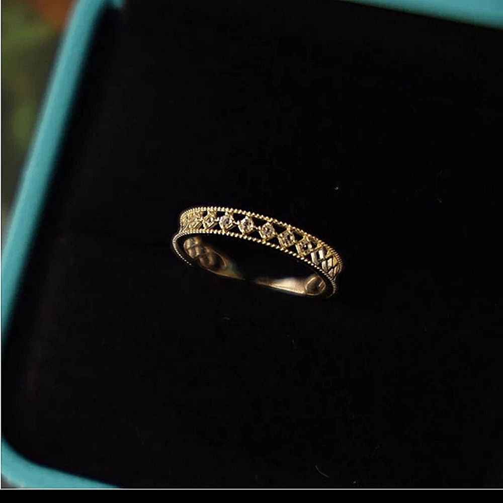 NEW 18k Gold Vermeil Diamond Cut Lattice Band Ring - Picture 6 of 7